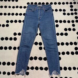 Levi's Wedgie Skinny Jeans Women's 26 Med Wash Denim Raw Fray Hem High Rise Boho